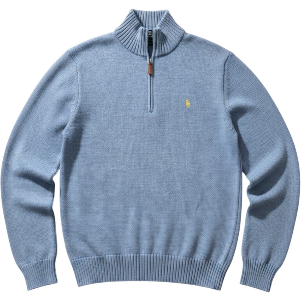 Polo Ralph Lauren Quarter Zip Sweater M Blue Cotton Pony Logo Preppy Old Money